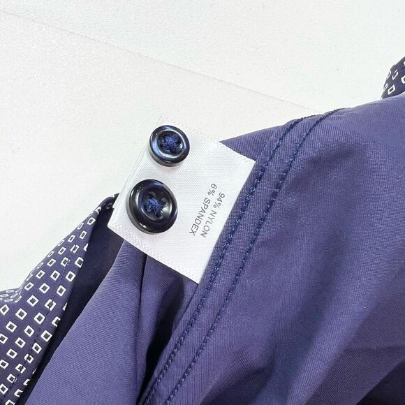 Peter Millar Button Up Shirt Mens Medium Navy White Geometric Long Sleeves - Picture 9 of 12